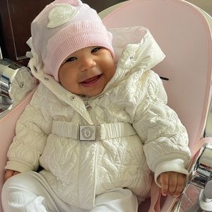 MONCLER-Authentic WHITE babygirl MONCLER COAT with belt LIKE NEW. Bright white!